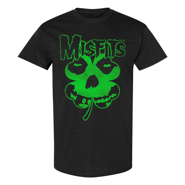 Black t-shirt with green Misfits skull and shamrock from Misfits Crimson Clover Fiend