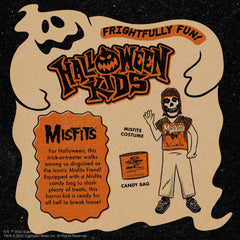 Halloween-themed Misfits costume advertisement with cartoon skeleton for Halloween kids ReAction