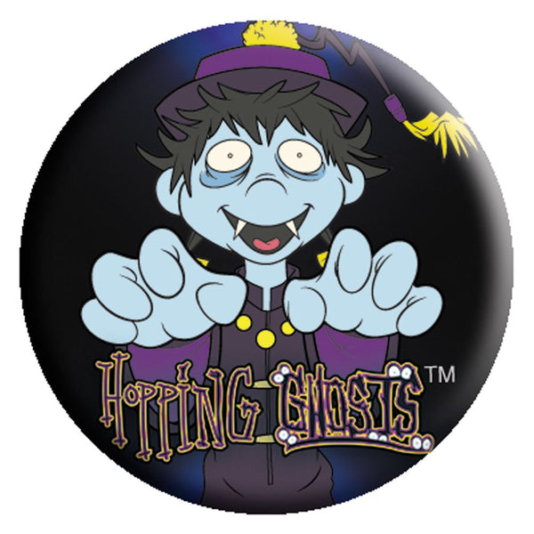 Cartoon ghost character with blue skin in purple outfit for Osaka Popstar Hopping Button