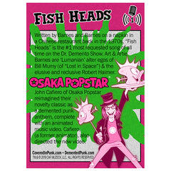Promotional poster for Fish Heads by Osaka Popstar on pink background with cartoon punk art