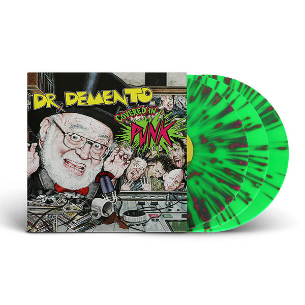 Vinyl record of Dr. Demento Covered in Punk with green splatter and cartoon cover art