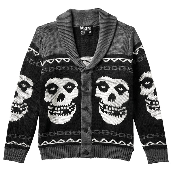 Black and white Knitted Misfits Fiend Cardigan Sweater with skull designs