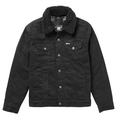 Black denim Misfits Sherpa Collar Jacket with button-up front and cozy sherpa collar