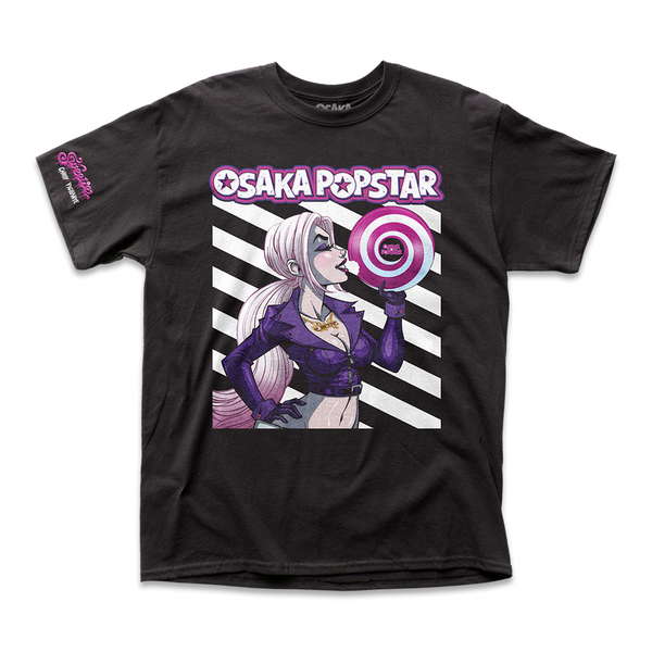 Black t-shirt with anime design and sleeve print for upcoming comic book Ear Candy Black