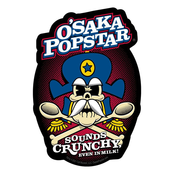Cartoon skull logo with blue hat and crossbones for Osaka Popstar Crunchy sticker
