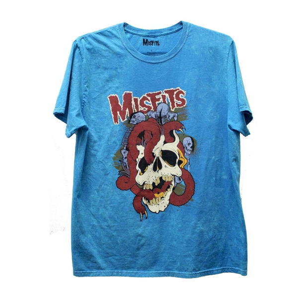 Blue Dyed Tee featuring Misfits skull design and red text, Squirm Blue style