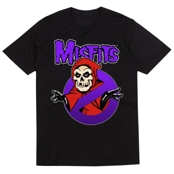 Black Misfits Crimson Ghostbuster Tee with purple and red skeletal figure graphic