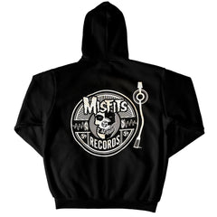 Black Misfits Records Hoodie featuring a skull design and Misfits Records logo on back