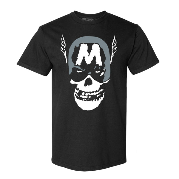 Black Super Fiend T-Shirt with stylized skull and M, from Official Misfits Records